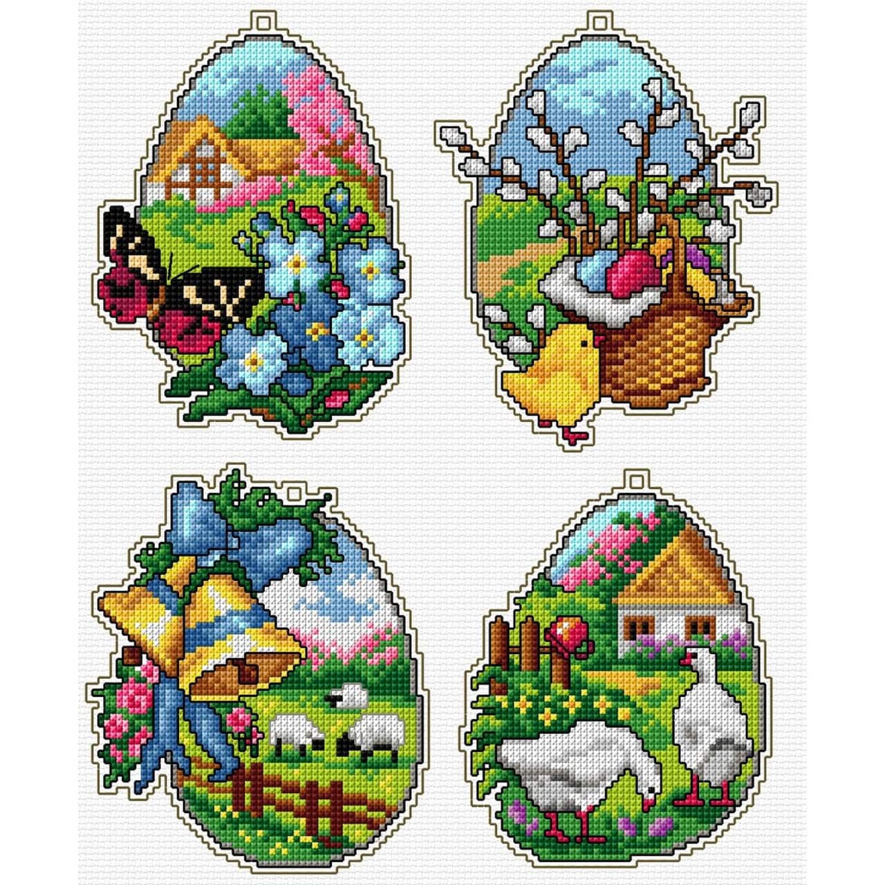 Orchidea Plastic Canvas Counted Cross Stitch Kit With Plastic Canvas Easter Eggs Set of 4 Designs